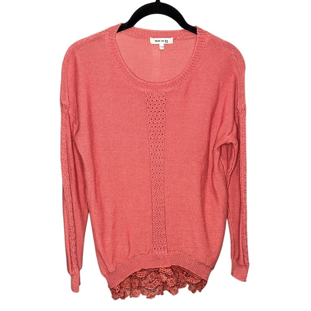 Miracle USA Coral Lace Trim Knit Sweater Top‎ Women's Size S/M
